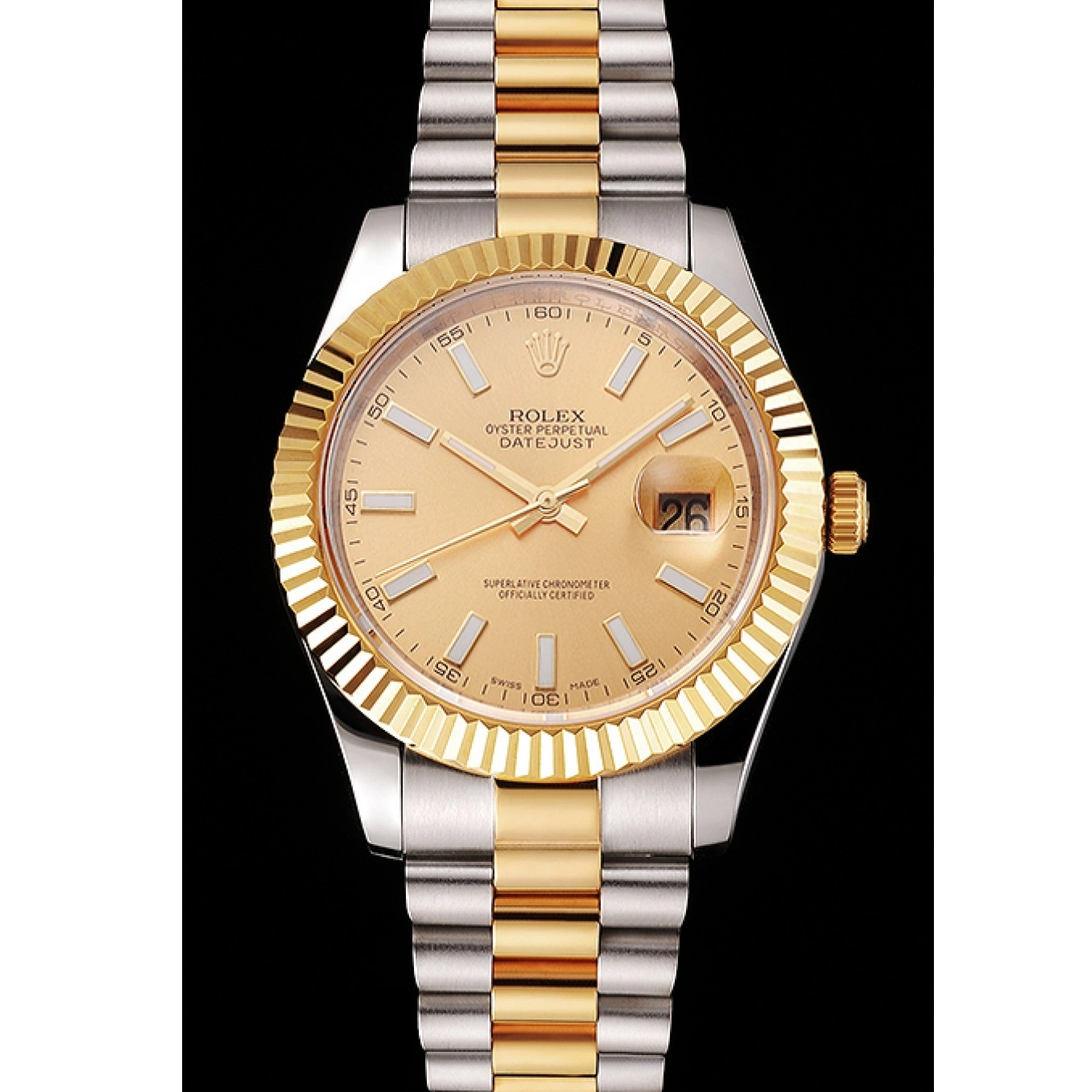 Aaa fake watches Dial Tone Gold Case Steel Bezel Bracelet Two Rolex Gold Datejust Swiss Stainless 0707